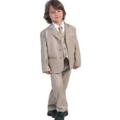 Lito – Terno cáqui masculino de 3 botões e 5 peças com camisa, colete e gravata