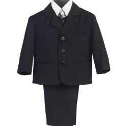 Lito - terno masculino de 3 botões de 5 peças com camisa, colete e gravata (preto)