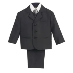 Lito - Terno masculino de 3 botões e 5 peças cinza escuro com camisa, colete e gravata