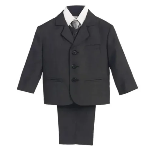 Lito - Terno masculino de 3 botões e 5 peças cinza escuro com camisa, colete e gravata