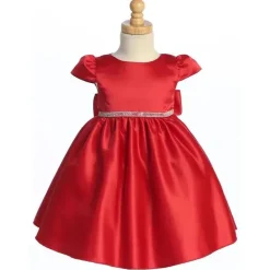 Lito - Vestido de cetim para bebê menina com detalhes em miçangas e strass, vermelho Natal, 12-18 meses