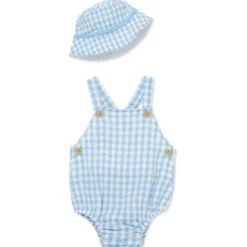 Little Me - Baby Boy Check Sunsuit Hat, Blue