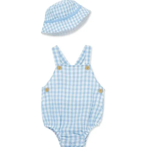 Little Me - Baby Boy Check Sunsuit Hat, Blue