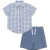 Little Me - Baby Boy Check Woven Short Set, Blue