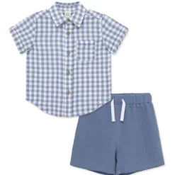 Little Me - Baby Boy Check Woven Short Set, Blue