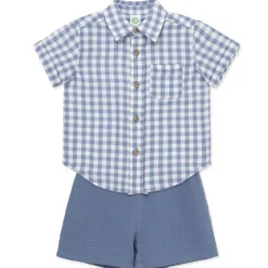 Little Me - Baby Boy Check Woven Short Set, Blue