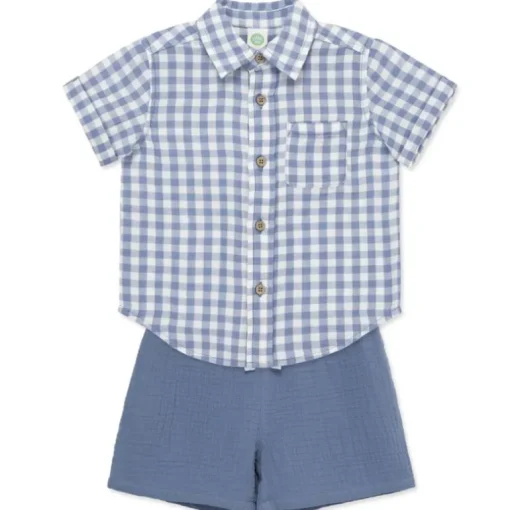 Little Me - Baby Boy Check Woven Short Set, Blue