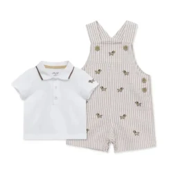 Little Me - Baby Boy Puppies Woven Shortall Set