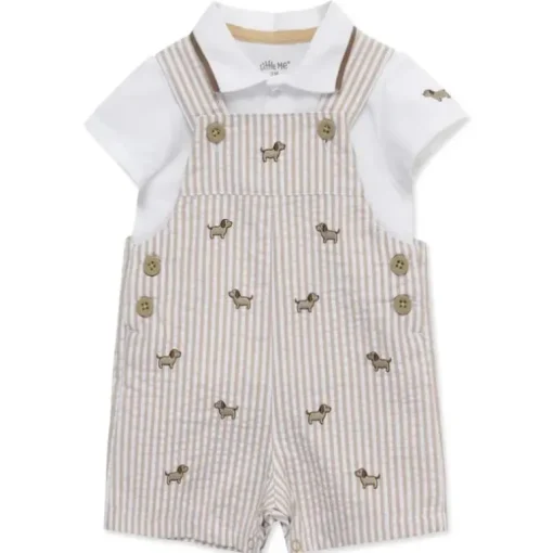 Little Me - Baby Boy Puppies Woven Shortall Set