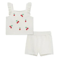 Little Me - Baby Girl Cherry Pointelle Knit Set, Ivory