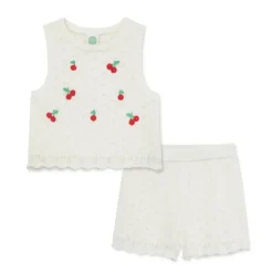 Little Me - Baby Girl Cherry Pointelle Set, Ivory