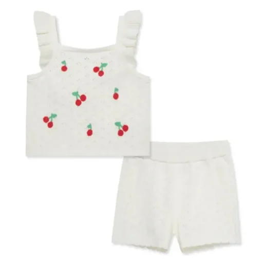 Little Me - Baby Girl Cherry Pointelle Knit Set, Ivory