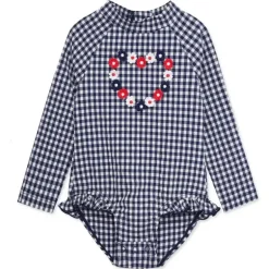 Little Me - Baby Girl Gingham 1-Piece Rashguard Swimsuit Blue