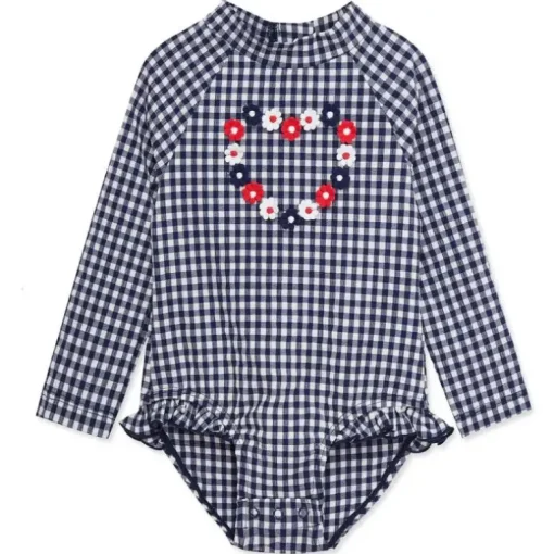 Little Me - Baby Girl Gingham 1-Piece Rashguard Swimsuit Blue