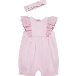 Little Me - Baby Girl Lilac Eyelet Romper & Headband Set