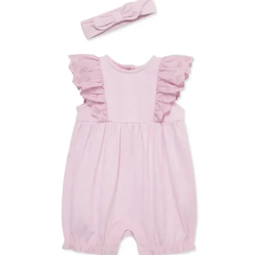 Little Me - Baby Girl Lilac Eyelet Romper & Headband Set