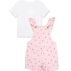 Little Me - Baby Girl Strawberry Knit Shortall Set Pink
