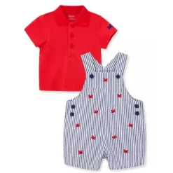 Little Me - Conjunto Baby Boy Crab Shortall, Azul/Vermelho