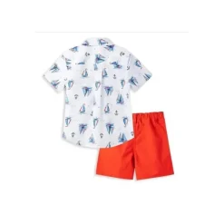 Little Me - Conjunto curto tecido veleiro vermelho - roupas de bebê