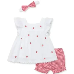 Little Me - Conjunto curto e tiara de tecido morango para bebê menina
