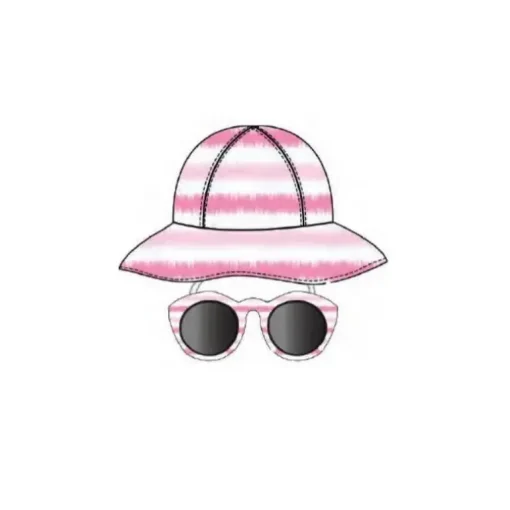 Little Me - Conjunto de 2 peças de chapéu de menina e óculos de sol em rosa/branco, 0/12M