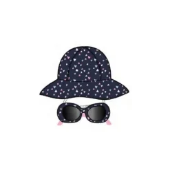 Little Me - Conjunto de 2 peças de chapéu e óculos de sol azul com corações de arco-íris, 0/12M