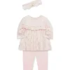 Little Me - Conjunto de túnica de malha canelada rosa coração brilhante para menina