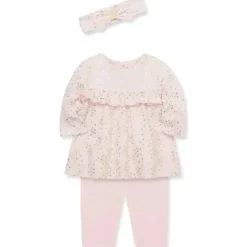 Little Me - Conjunto de túnica de malha canelada rosa coração brilhante para menina