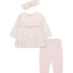 Little Me - Conjunto de túnica de malha canelada rosa coração brilhante para menina
