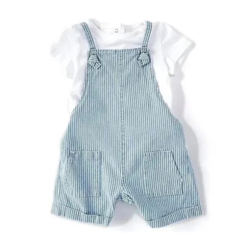 Little Me - Conjunto Shortall Mini Stripe - Azul - Roupa de bebê