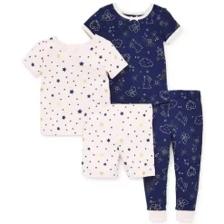 Little Me - Estrelas 4 peças de pijama de algodão, rosa multi