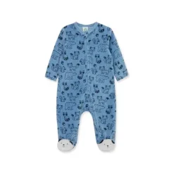 Little Me - Footie com estampa de floresta, azul