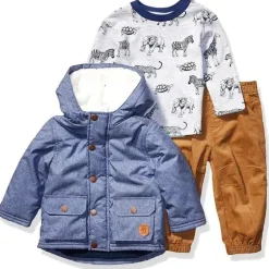 Little Me - Jaqueta Chambray Com Calça, Azul