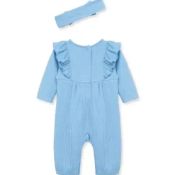Little Me – Macacão e tiara de malha Pointelle azul para bebê menina