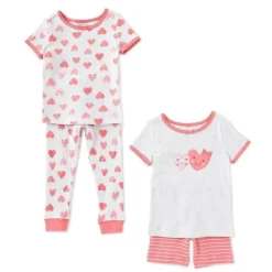 Little Me - Pijama de algodão 4 peças de corações, cinza urze