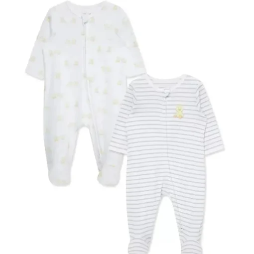 Little Me - 2Pk Baby Footies Ducks White