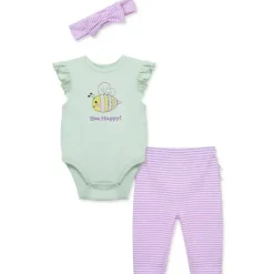 Little Me - 3Pk Baby Girl Bee Happy Bodysuit & Pant Set