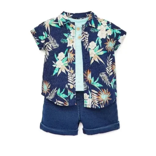 Little Me - Tropics 3 conjunto curto, azul