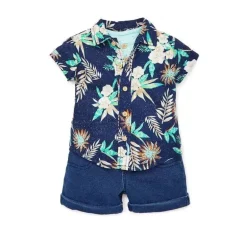 Little Me - Tropics 3 conjunto curto, azul