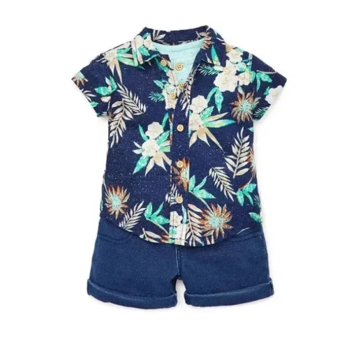 Little Me - Tropics 3 conjunto curto, azul