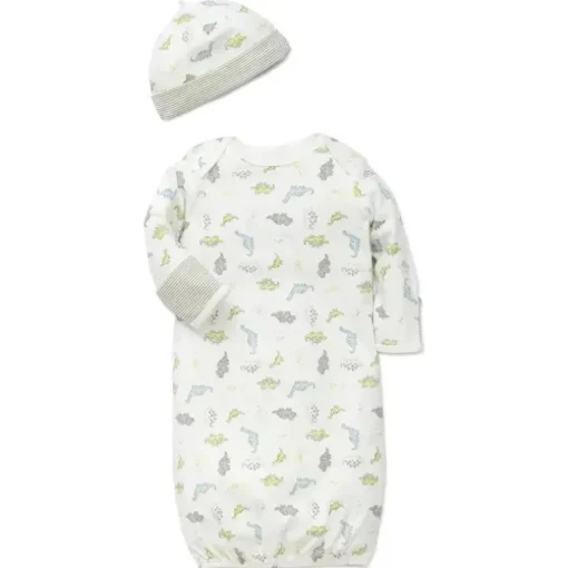 Little Me - Vestido e Chapéu de Dinos Pequenos, Estampa Branca, 0/3M