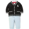 Little Me Signature Luxury Collection Baby Boys Puppy Cardigan Set 3 peças, suéter, calça e gravata borboleta, azul marinho/claro