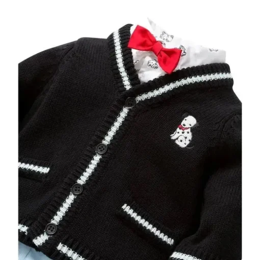 Little Me Signature Luxury Collection Baby Boys Puppy Cardigan Set 3 peças, suéter, calça e gravata borboleta, azul marinho/claro