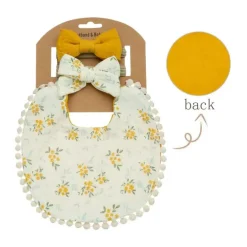 Little Trendy - Baby Floral Cotton Waterproofer Bib And Bows Headband Set, Color 4