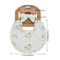 Little Trendy - Baby Floral Cotton Waterproofer Bib And Bows Headband Set, Color 4