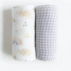 Little Unicorn - 2Pk Deluxe Musseline Swaddle, Rainbow Gingham