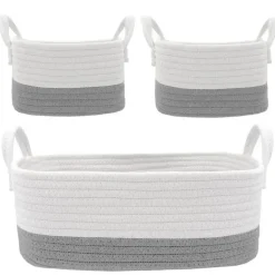 Living Textiles - Conjunto de armazenamento de corda de algodão 3Pk, cinza/branco