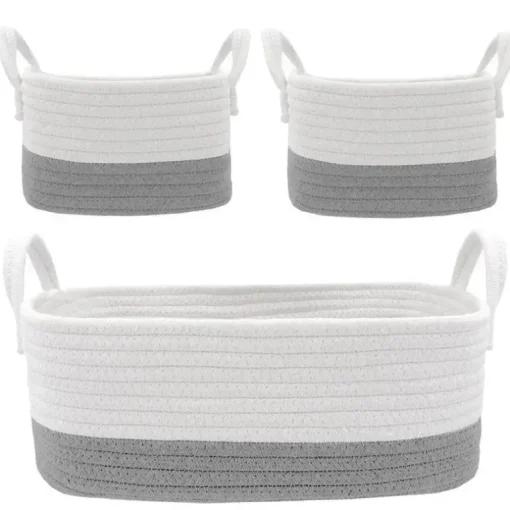 Living Textiles - Conjunto de armazenamento de corda de algodão 3Pk, cinza/branco