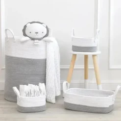 Living Textiles - Conjunto de armazenamento de corda de algodão 3Pk, cinza/branco