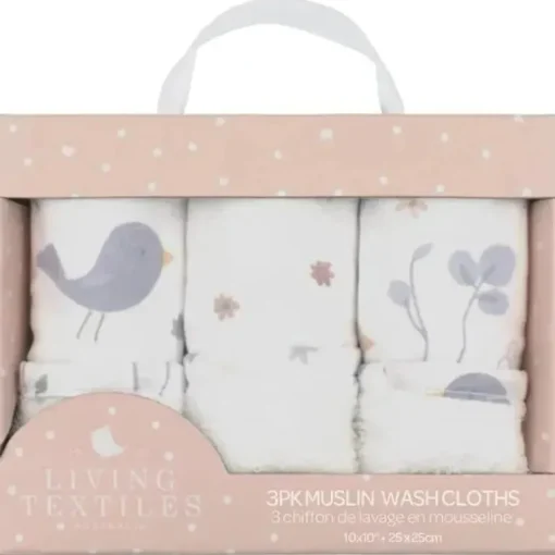 Living Textiles - Panos de lavagem de musselina Sweet Tweet 3Pk
